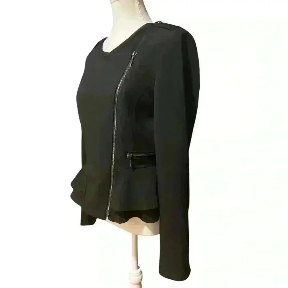 White House Black Market Black Peplum Moto Jacket Size 4 - Picture 6 of 16